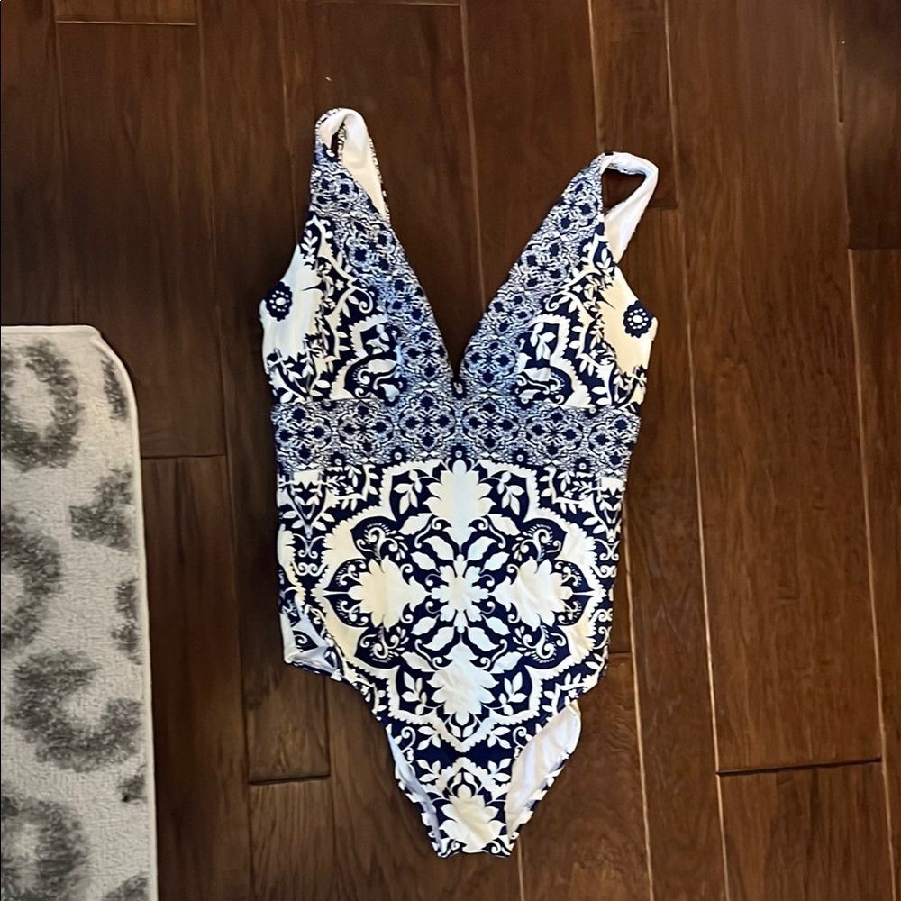 Blue and White Patterned Swimsuit